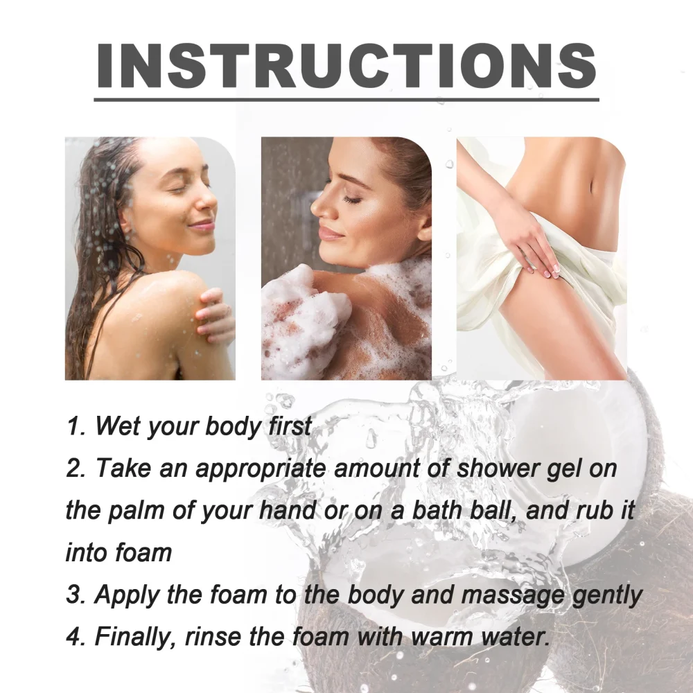 Oceaura Coconut Vanilla Body Wash Gel Lasting Fragrance Deep Cleaning Dirt Nourishing Moisturizing Skin Remove Odor Body Shampoo - Image 5