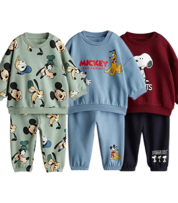 Mickey Mouse Sweatshirt+Pants Two Piece Set Spring Autumn Wear New Long Sleeve Outfits Outer Wear Cute Hoodies Trousers Suits