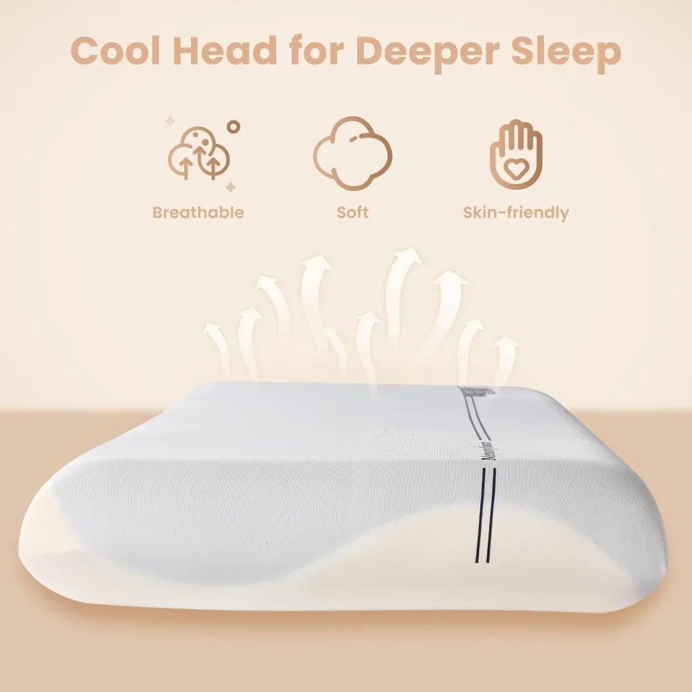 Cooling Memory Foam Pillows,Cervical Neck Pillow for Neck Pain Relief,Soft and Cooling for Back Side Sleeper Pillow - Two-Sided - Image 5
