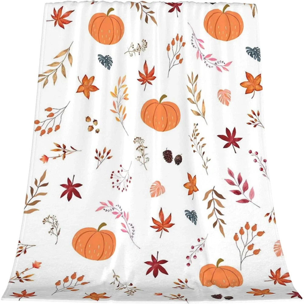 Halloween-Inspired Blanket with Pumpkins and Fall Leaves Flannel blanket, soft and comfortable, gift
