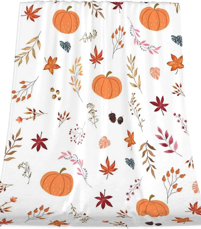 Halloween-Inspired Blanket with Pumpkins and Fall Leaves Flannel blanket, soft and comfortable, gift