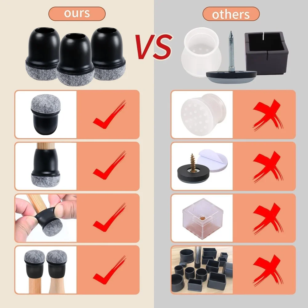 16PCS Chair Leg Protectors Anti- Slip Silicone 360°Felt Pad Bottom Wrapped Thickening Furniture Leg Cover for Hardwood Floors - Image 3
