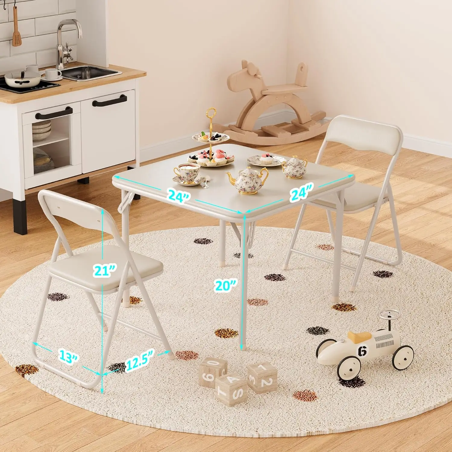 Boys and Girls Folding Table and Chairs Set of 3 Portable Table and Chair with PU Soft Cushion for Eating, Reading and Playing - Image 3