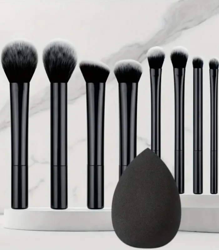 9pcs Multifunctional Black Makeup Brush Set With 1pc Beauty Egg,Soft Bristles for All Skin Types, Alcohol-Free Cosmetic Brushes