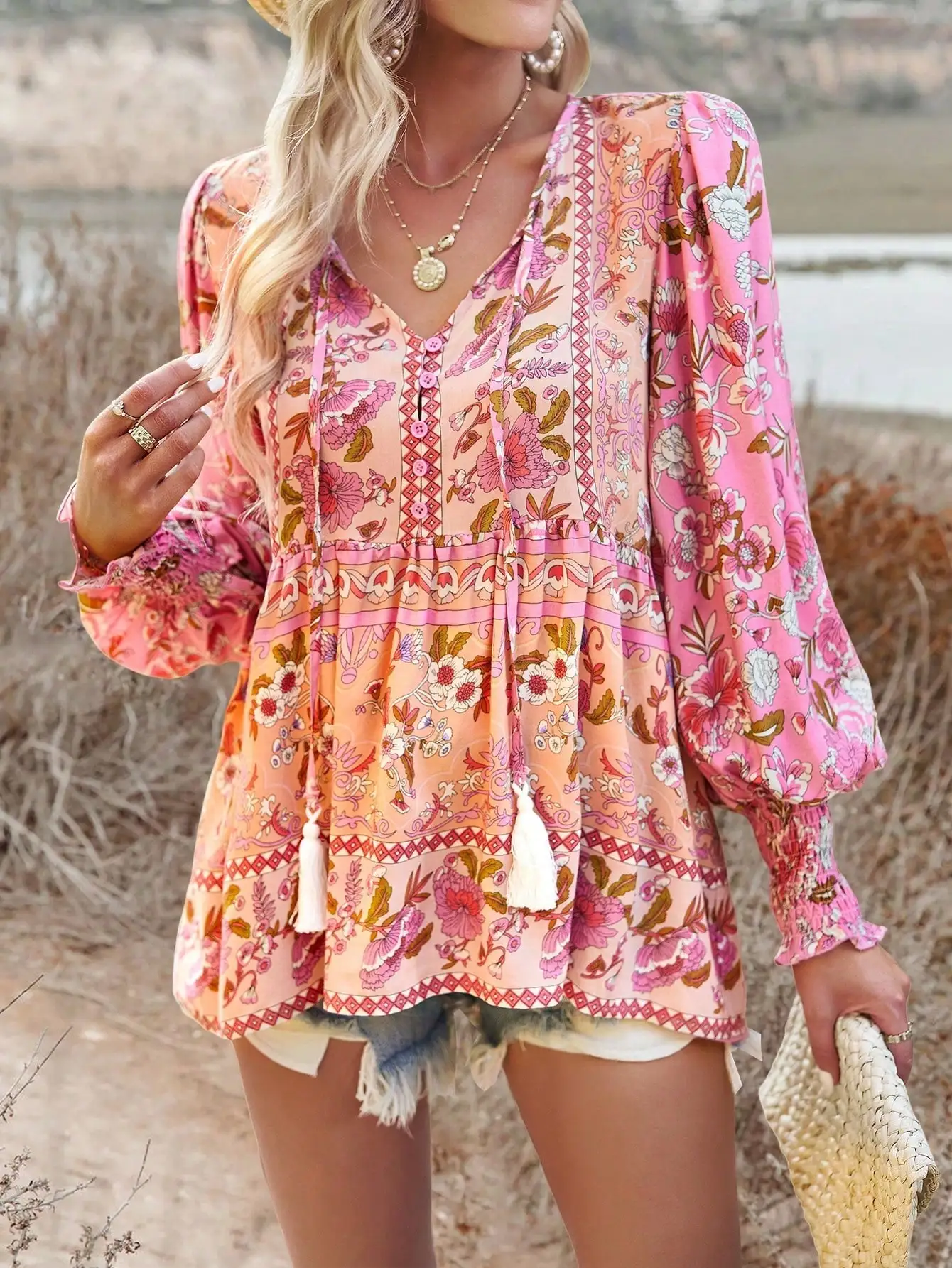 Plus Size 1XL-5XL New Autumn Women's Temperament Casual Printed V-neck Long-sleeved Loose Blouse Shirt Commuting Style Clothes - Image 6