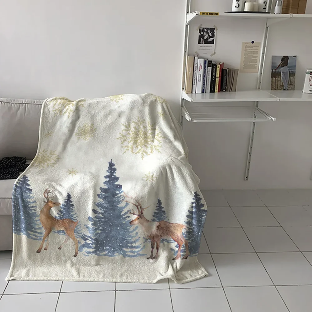 Throw Blanket Christmas Snowflake Elk Blanket Soft Comfortable Plush Blankets Warm Sofa Bed Sheets - Image 4