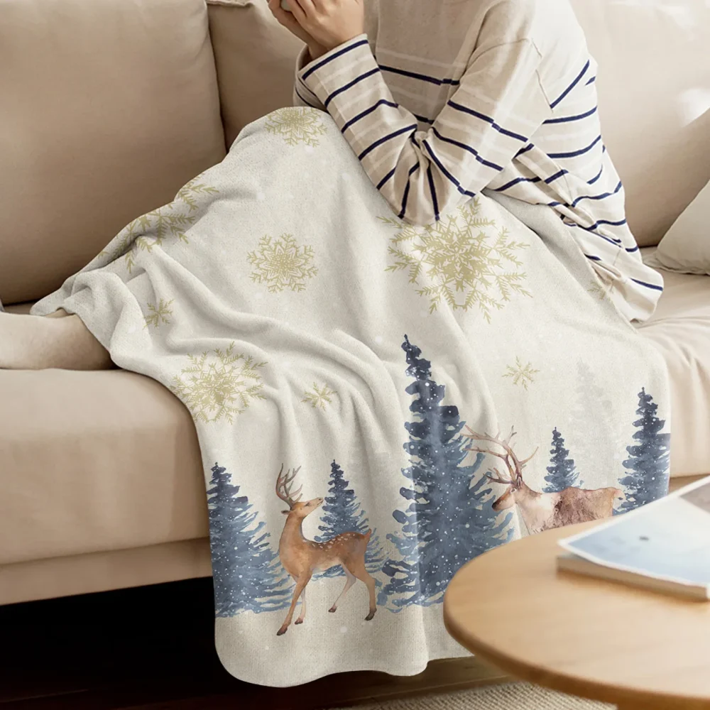 Throw Blanket Christmas Snowflake Elk Blanket Soft Comfortable Plush Blankets Warm Sofa Bed Sheets - Image 3