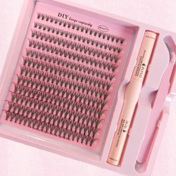 DIY Clusters Lash Kit Full Set 8-16mm Mix Bond&Seal Tweezers Lash for Self Application Makeup Individual Eyelash Extensions