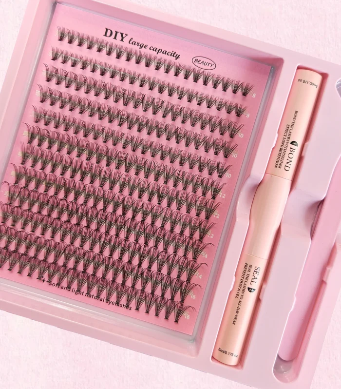 DIY Clusters Lash Kit Full Set 8-16mm Mix Bond&Seal Tweezers Lash for Self Application Makeup Individual Eyelash Extensions