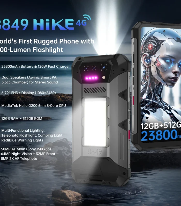 8849 Hike Unihertz Rugged Smartphone 23800mAh 24GB+512GB Expandable 2TB 1200Lumen Flashlight Android14 Two Speakers 6.79'' 120Hz