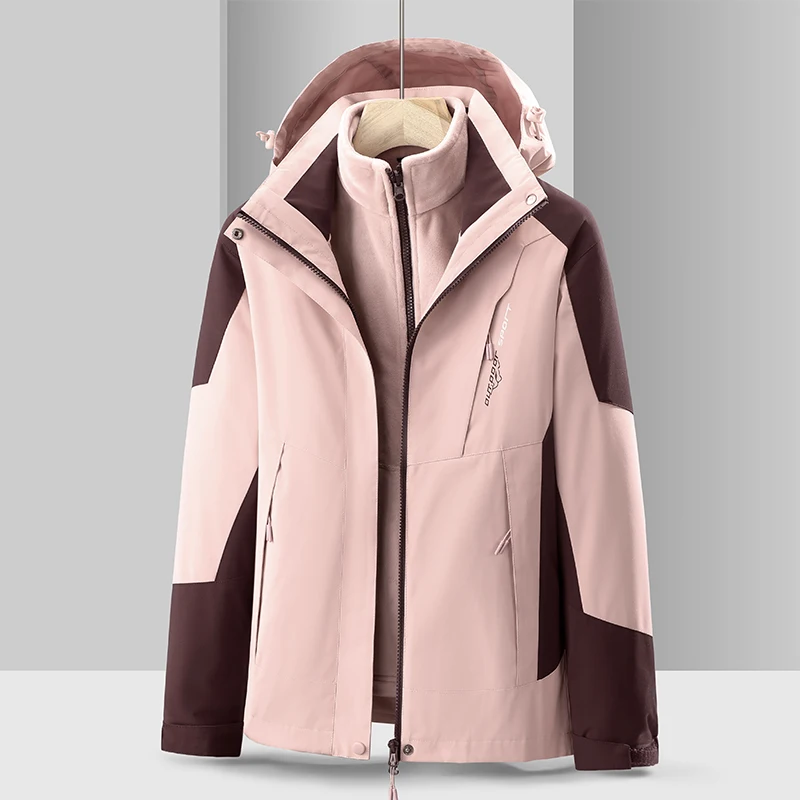Women Outdoor Casual Waterproof Jacket Autumn Winter Warm Inner Lining 3 In 1 Coat Hiking Windproof Detachable Hat Outerwear - Image 5
