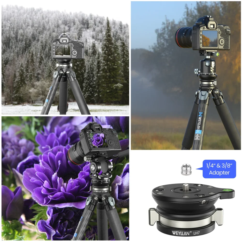 WEYLLAN LH7 Tripod Leveling Base Upgraded LH6 Twist Knob Tripod Head Base Horizontal Adjustment for Canon Nikon Sony DSLR Camera - Image 6