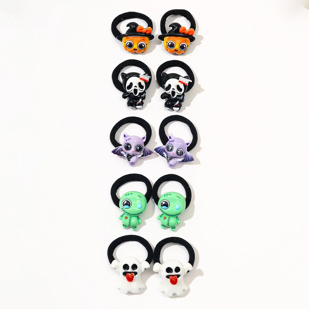 10-Pack Halloween Themed Hair Ties Multi-Color Fashion Ghost Bat Pumpkin Design Cute Girls Gift Set - Image 3