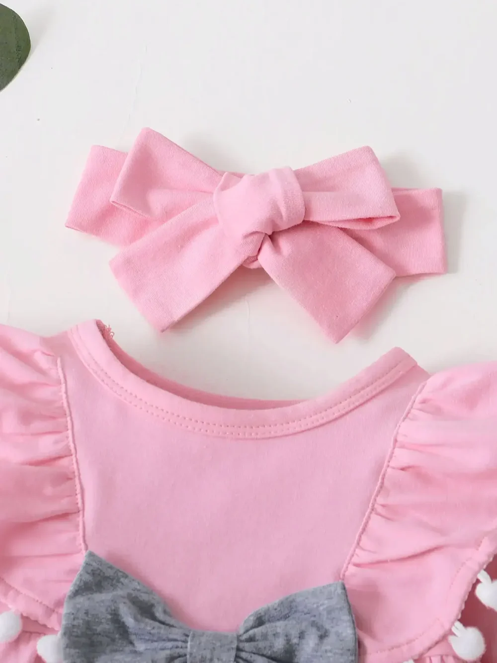 0-2 Year Old Newborn Baby Girl Spring and Autumn Round Neck Long sleeved Dress with Solid Color Pants Fashion Set - Image 3