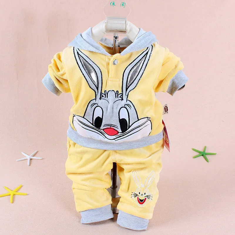 New Autumn Newborn Boys Girls Velvet Clothing Sets Children Cartoon Hooded Coat + Pants 2Pcs Infant Baby Clothes Warm Suit - Image 4