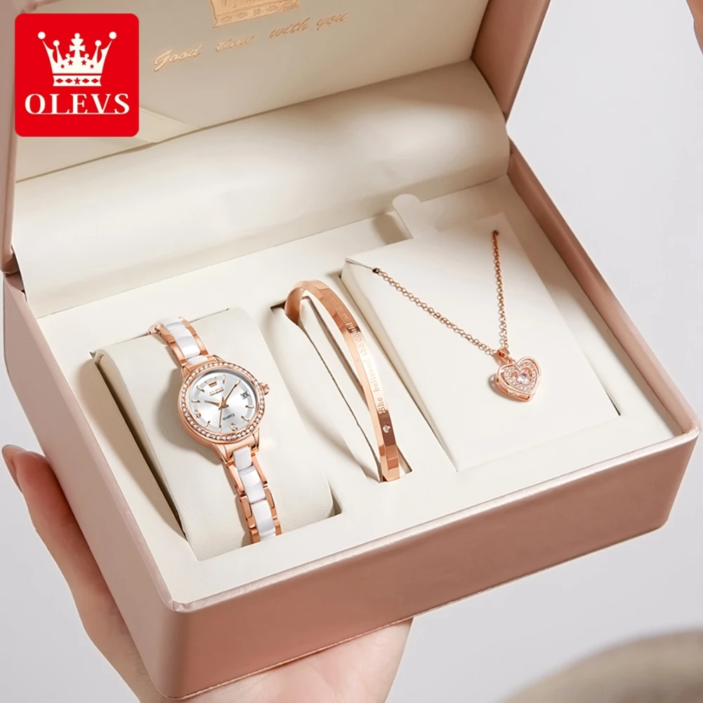 OLEVS 7093 Women Watch Elegant Original Luxury Mechanical Watch Ceramics Waterproof Watch Set Gifts Box High Quality Brand - Image 4