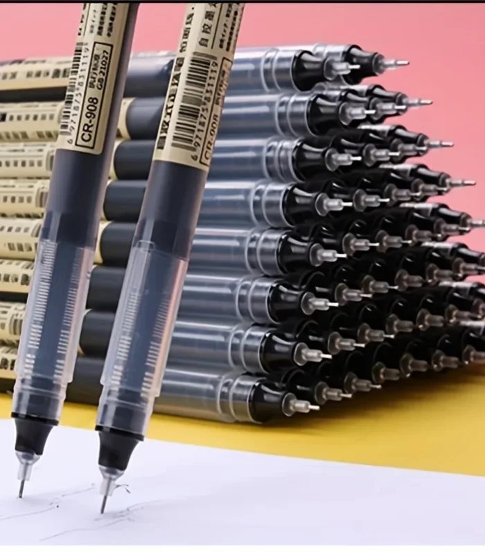 24 Pcs Straight Liquid Ball Pen Quick Drying Test Signature Gel Pen 0.5mm Black Blue Ink School Office Ball Pen