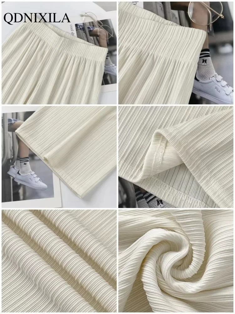 2024 Spring Summer Ice Silk Wide Leg Pants for Women Korean Thin Chiffon High Waist Saggy Loose Straight Casual Fashion Trousers - Image 6