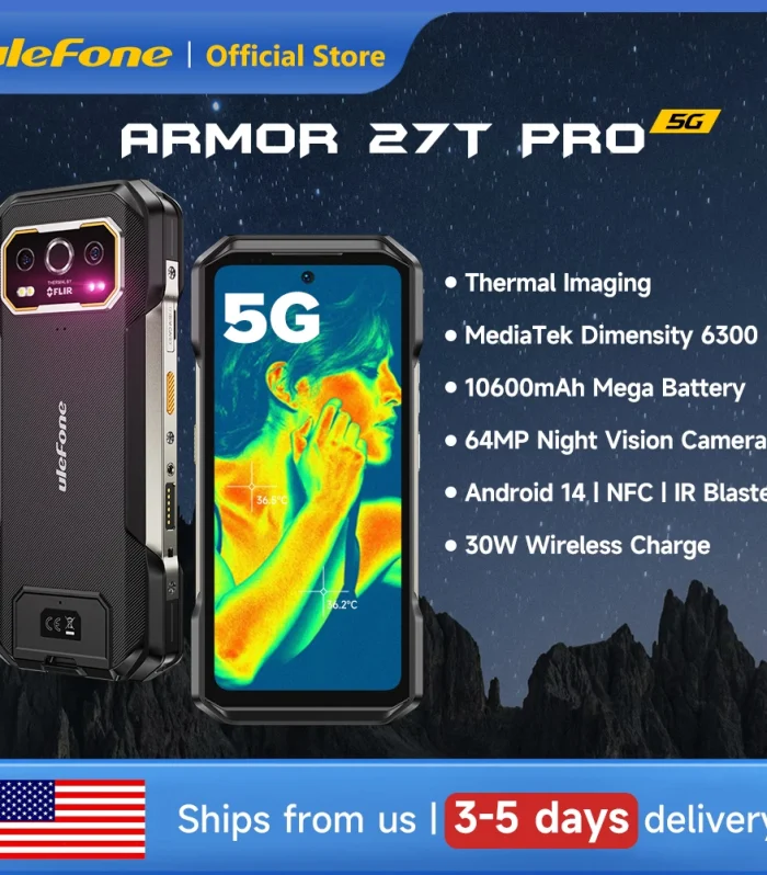 Ulefone Armor 27T Pro 5G THERMAL BY FLIR® Rugged Phone Android 14 10600mAh Smartphone 64MP 6.78" 24GB+256GB Mobile Phone NFC