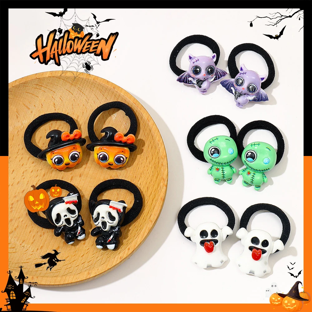 10-Pack Halloween Themed Hair Ties Multi-Color Fashion Ghost Bat Pumpkin Design Cute Girls Gift Set - Image 2