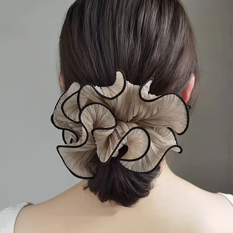 1/4Pcs New Korean Retro Folded Chiffon Oversize Scrunchies Women Sweet Temperament Fashion Exaggerated Hair Band Hair Accessorie - Image 5