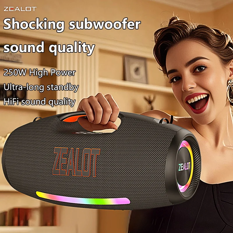 Zealot S89 250W Portable Bluetooth Speaker High Volume Waterproof 48000mAh Wireless TWS Subwoofer Suporrt USB/TF/AUX RGB light. - Image 4