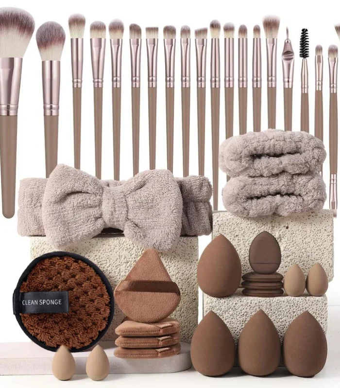 20/40pcs Makeup Brush And Sponge Set Professional Makeup Brush Set Triangle Powder Puff Clean Powder Puff Makeup Tool Set