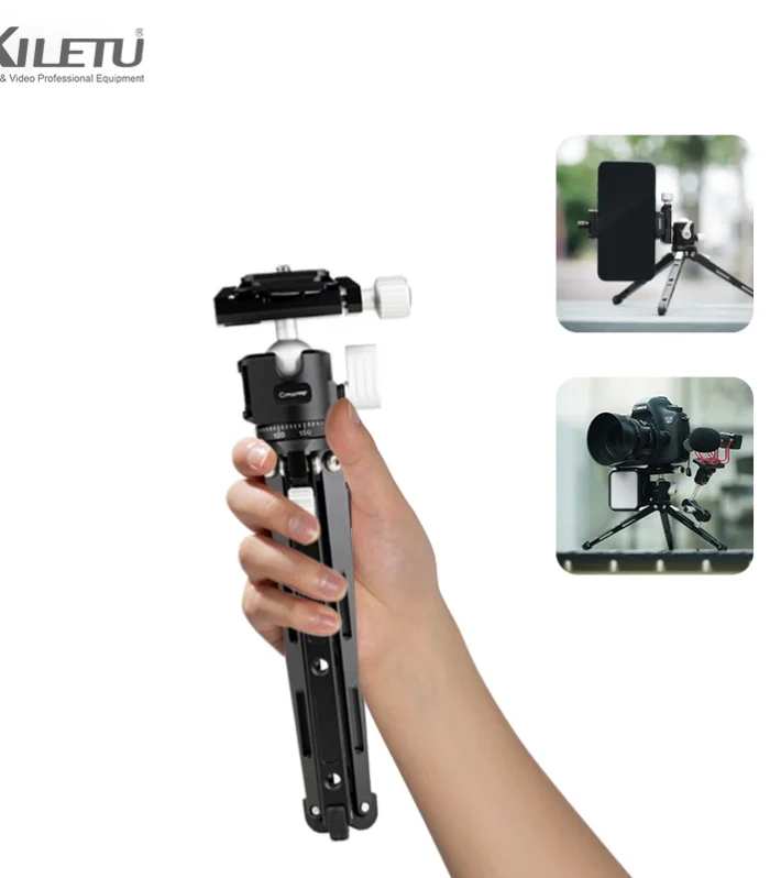XILETU Mini Tripod with Arca Swiss Ball Head & Cold Shoe, Metal Handheld Selfie Stick for Phone Camera, 3KG Load for Live Vlog