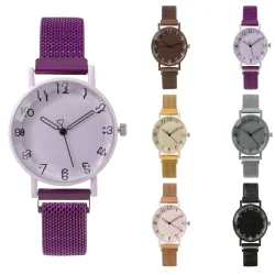 Women New Popular Mechanical Watch Simple Style Metal Mesh Belt Quartz Movement Wristwatch Female Daily Vintage Hand Wear