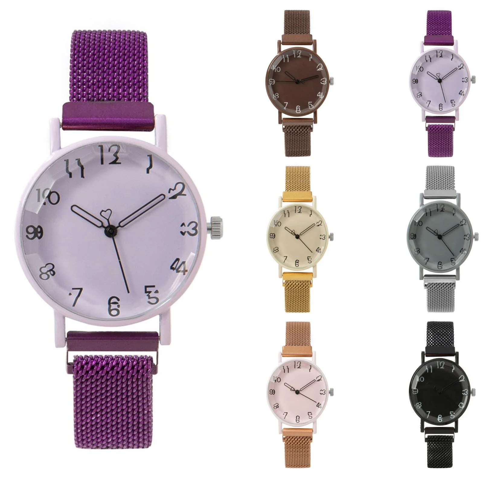 Women New Popular Mechanical Watch Simple Style Metal Mesh Belt Quartz Movement Wristwatch Female Daily Vintage Hand Wear
