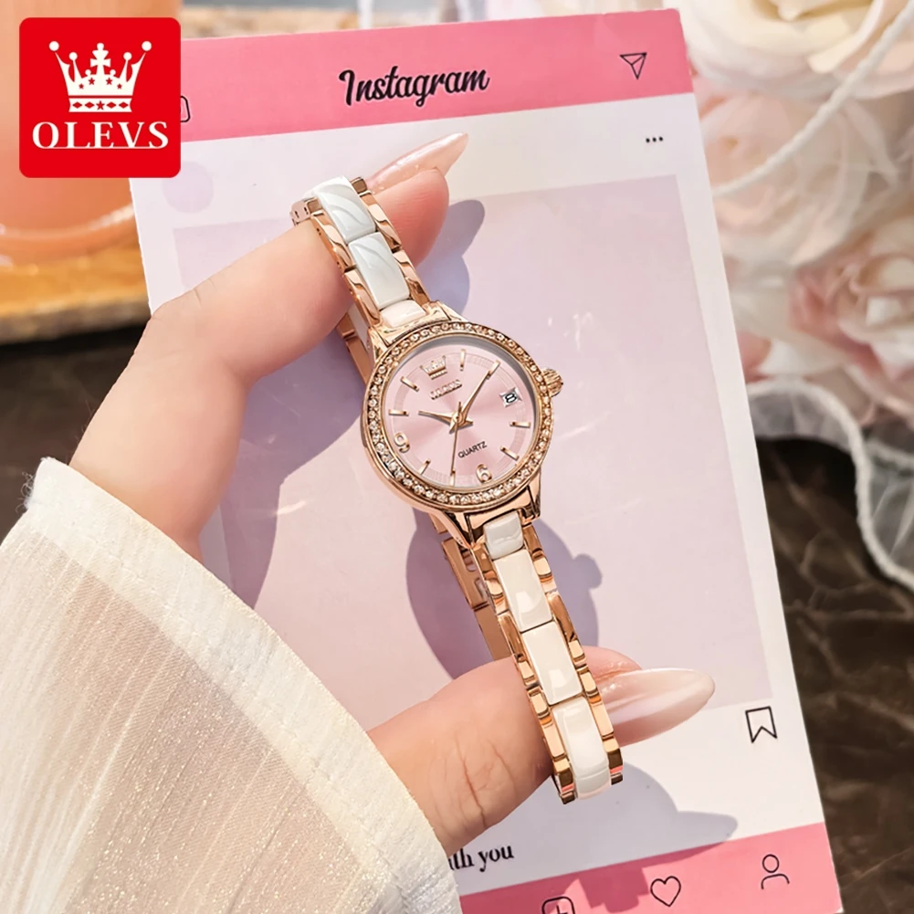 OLEVS 7093 Women Watch Elegant Original Luxury Mechanical Watch Ceramics Waterproof Watch Set Gifts Box High Quality Brand - Image 2