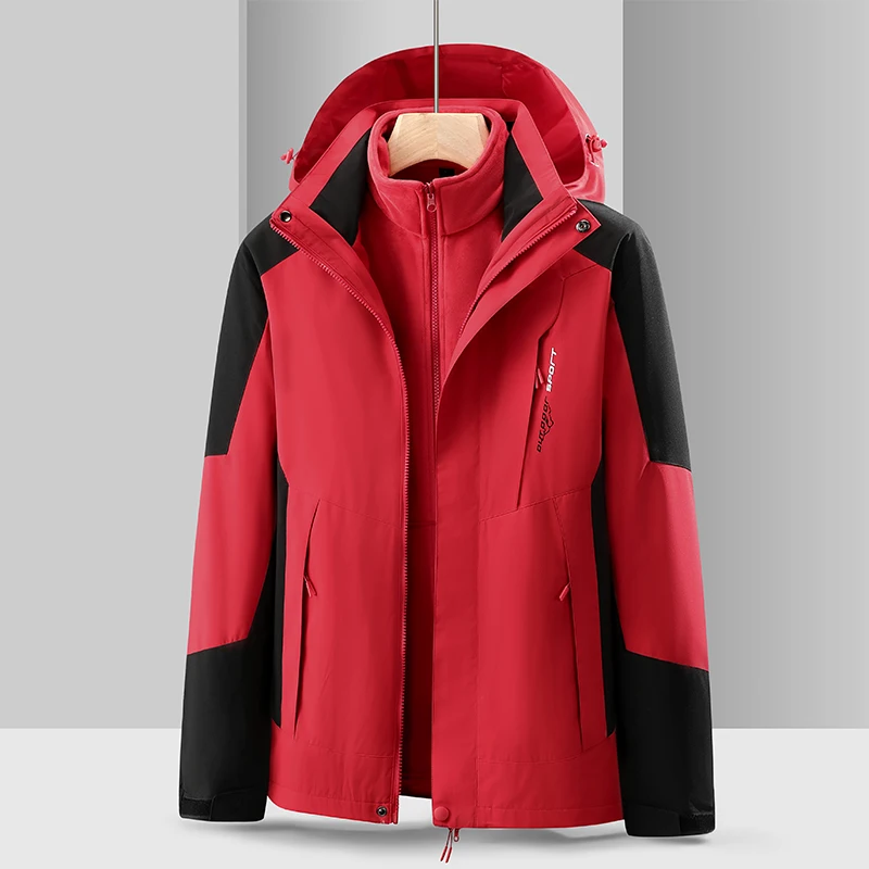 Women Outdoor Casual Waterproof Jacket Autumn Winter Warm Inner Lining 3 In 1 Coat Hiking Windproof Detachable Hat Outerwear - Image 4