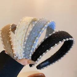 Women's Braided Hair Bands Wide Hair Bands Pearl Non-slip Hair Bands Daily Hair Accessories For Girls