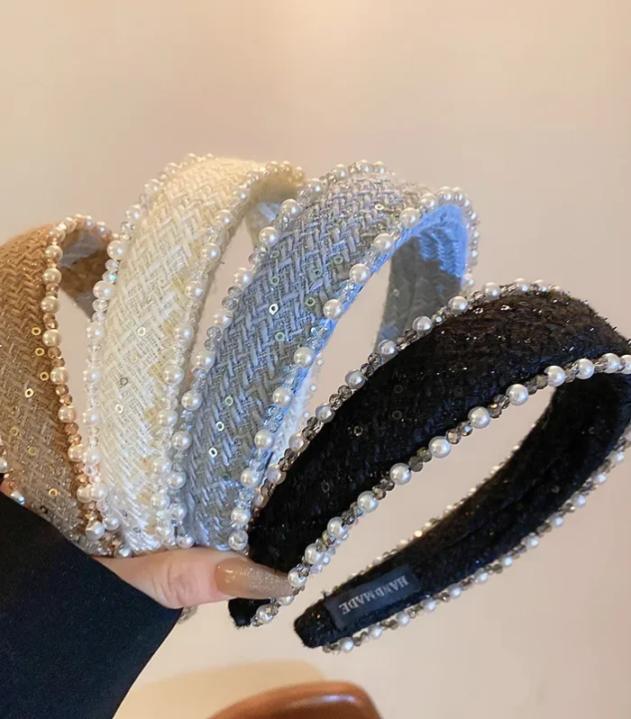 Women's Braided Hair Bands Wide Hair Bands Pearl Non-slip Hair Bands Daily Hair Accessories For Girls