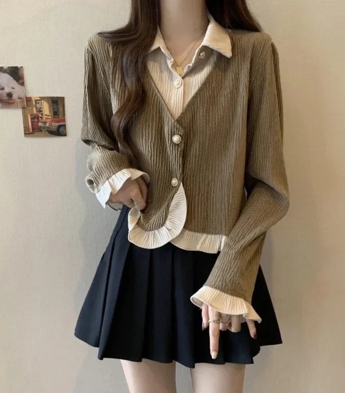 Corduroy Woman Top Tall Full Long Sleeve Aesthetic Elegant Chic Streetwear Clothing Sales Shirts & Blouses for Women Button Up