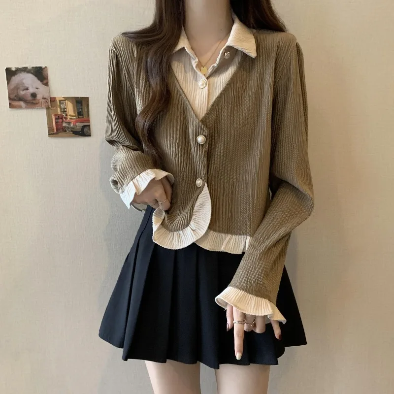 Corduroy Woman Top Tall Full Long Sleeve Aesthetic Elegant Chic Streetwear Clothing Sales Shirts & Blouses for Women Button Up