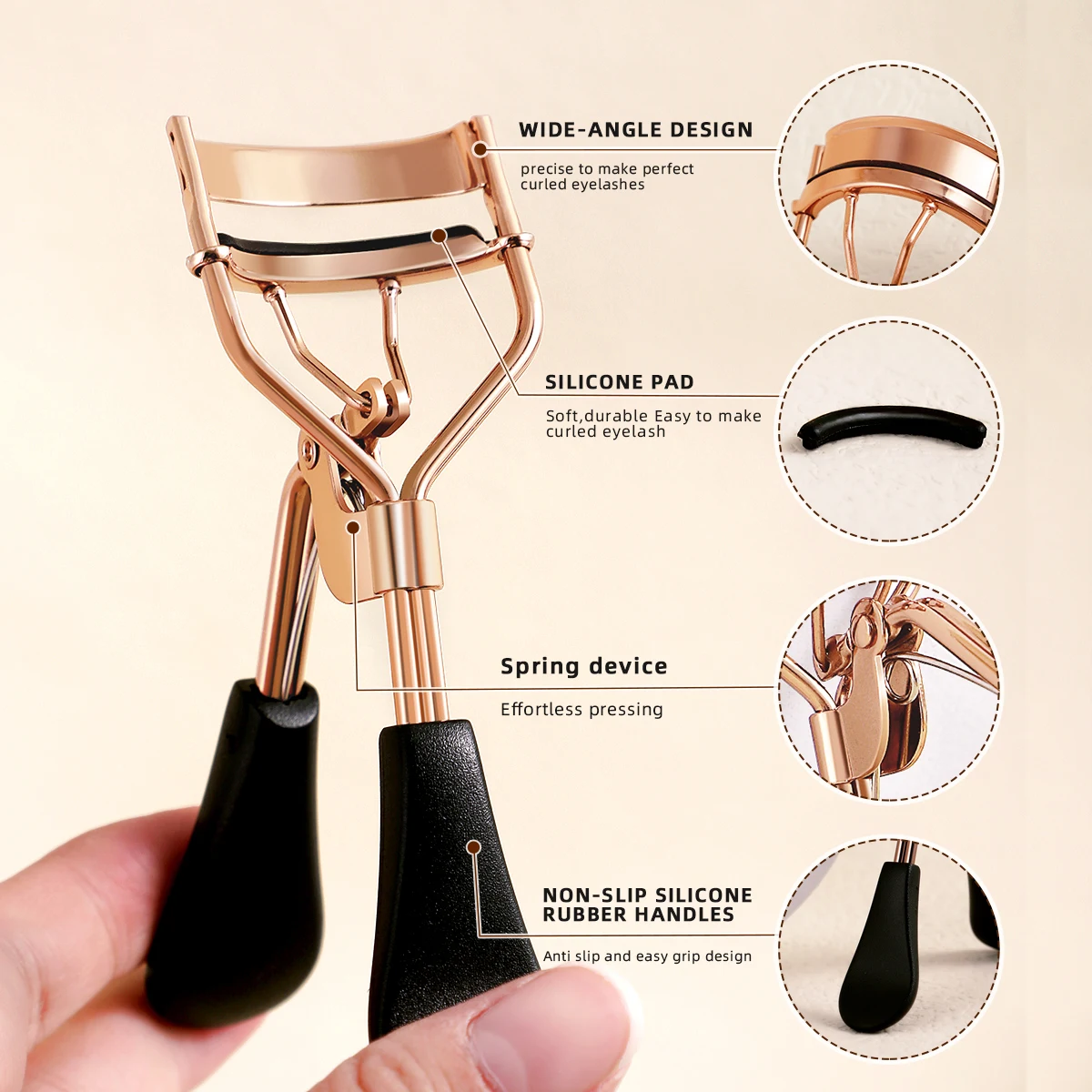 Portable Eyelash Curler with 15 Silicone Pads and Stainless Steel Eyelash Curler, Used for Eyelash Extension and Curling Tools - Image 3