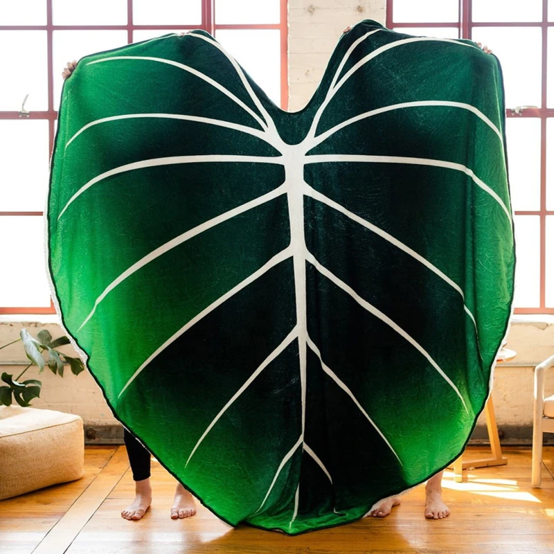 Large Leaf Blanket Soft Printed Green Leaves Flannel Leaf Shaped Blankets Beds Sofa Fleece Cozy Beach Blanket Birthday Gift - Image 6