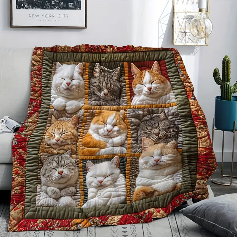 Bohemian Style Cat-Themed Flannel Blanket | Multi-Color Polyester Throw for Ideal for Sofa Naps Perfect Gift for Cat Lovers - Image 3