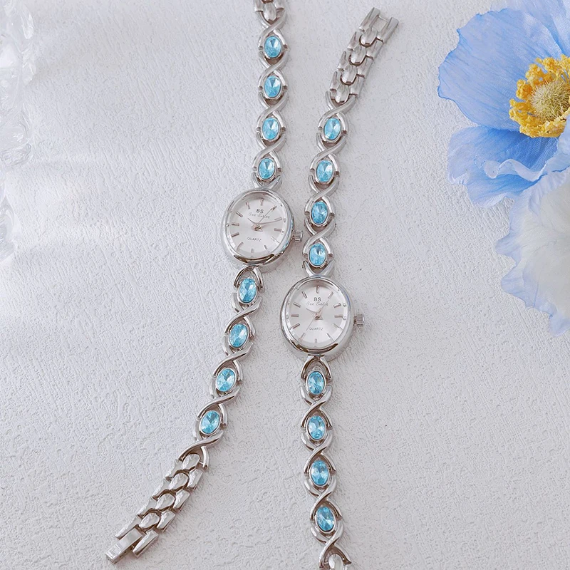 New In Women's Watches Gold Silver Bracelet Wristwatch Oval Glacier Sapphire Luxury Watch For Women Waterproof - Image 4