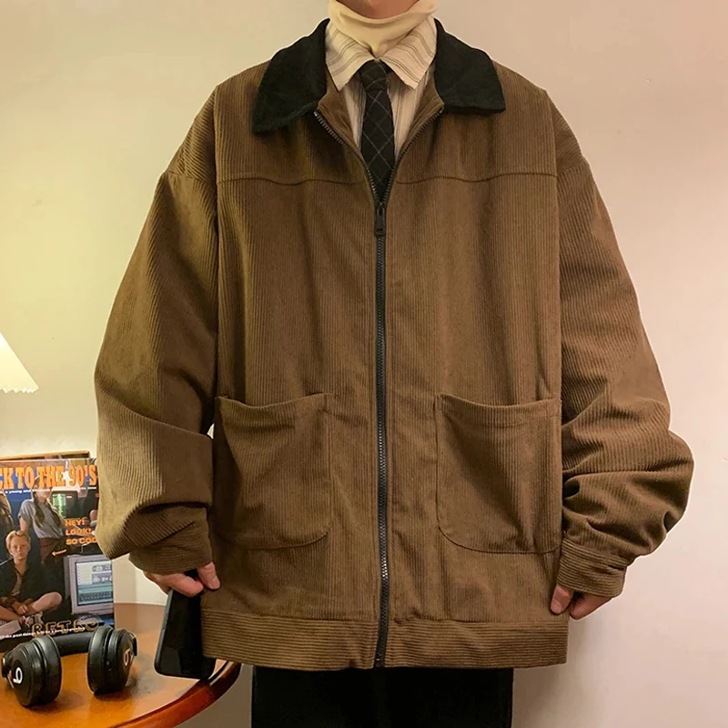 American Style Vintage 2025 Men Bomber Jacket Windbreakers Zipper Coats Autumn Loose Cargo Outwear - Image 4