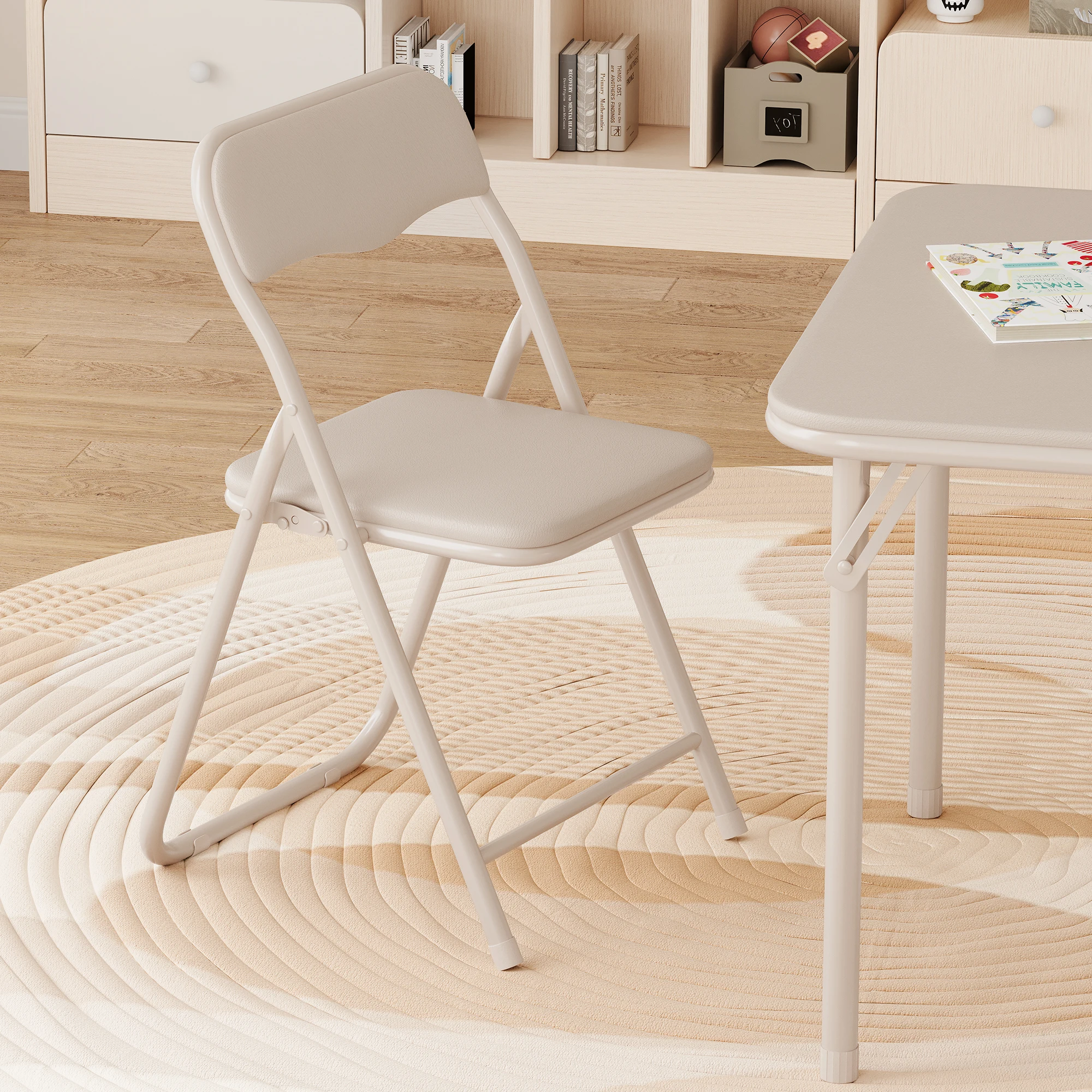 Boys and Girls Folding Table and Chairs Set of 3 Portable Table and Chair with PU Soft Cushion for Eating, Reading and Playing - Image 5