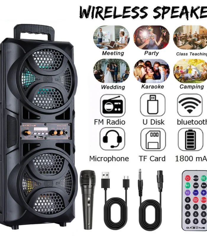 3000W Portable Bluetooth Speaker Subwoofer Heavy Bass Sound System Party DJ karaoke Remote &MIC