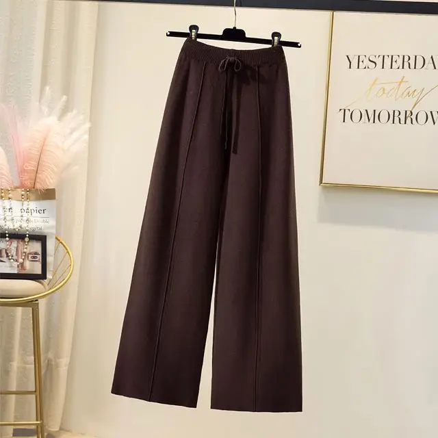 Knitted pants women spring and autumn high waist elastic drape drawstring loose casual mopping pants straight wide leg pants - Image 4