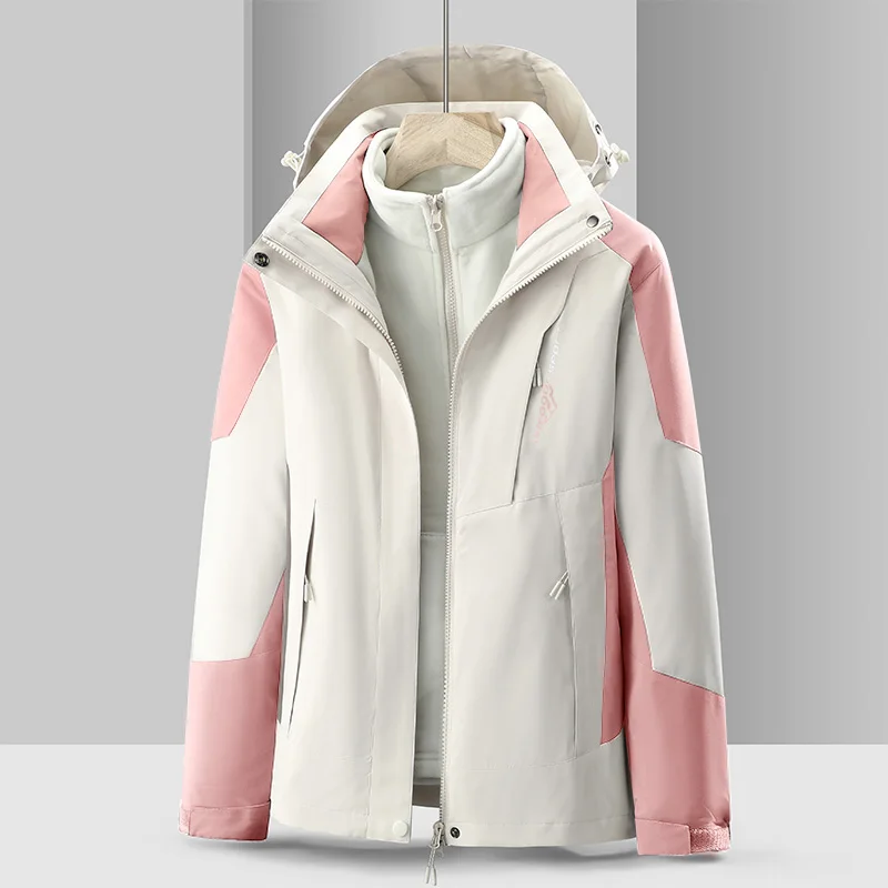 Women Outdoor Casual Waterproof Jacket Autumn Winter Warm Inner Lining 3 In 1 Coat Hiking Windproof Detachable Hat Outerwear - Image 6