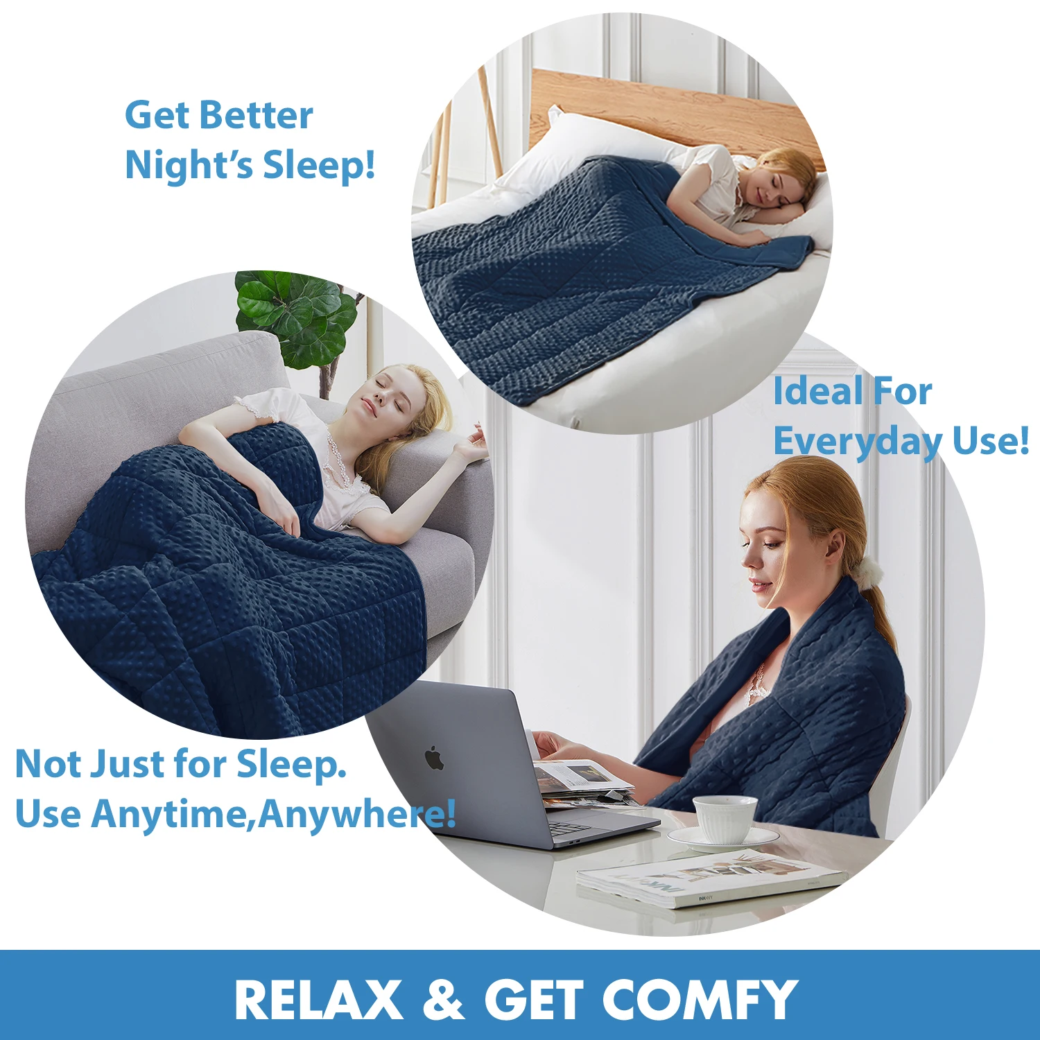 Navy Blue Thick All Season Bed Blankets for Sofa Single Double Couple Soft Minky Weighted Throw Heavy Blanket with Premium Glass - Image 5