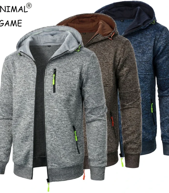 New Streetwear Men's Long Sleeve Sweatshirts for Men Zipper Hooded Oversize Winter Warm Jacket Coat Outdoor Tracksuit Men