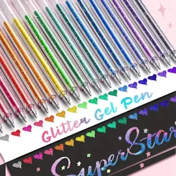 18/12pcs Glitter Gel Pens Set,Quick-Drying Metallic Ink,Fine Point for Drawing, Book Doodling, Art Marking with Storage Case