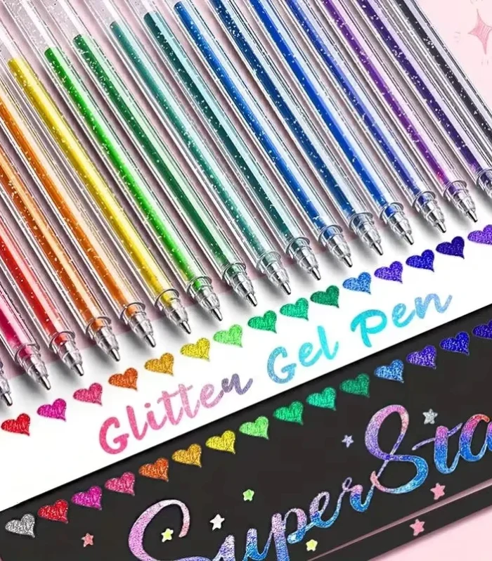 18/12pcs Glitter Gel Pens Set,Quick-Drying Metallic Ink,Fine Point for Drawing, Book Doodling, Art Marking with Storage Case