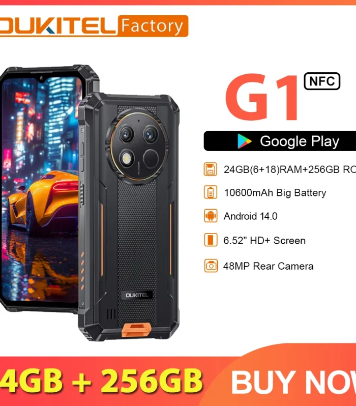 Oukitel G1 24GB+256GB Cellphone 6.52‘' HD+ 10600mAh Android14 48MP Camera Rugged Smartphone